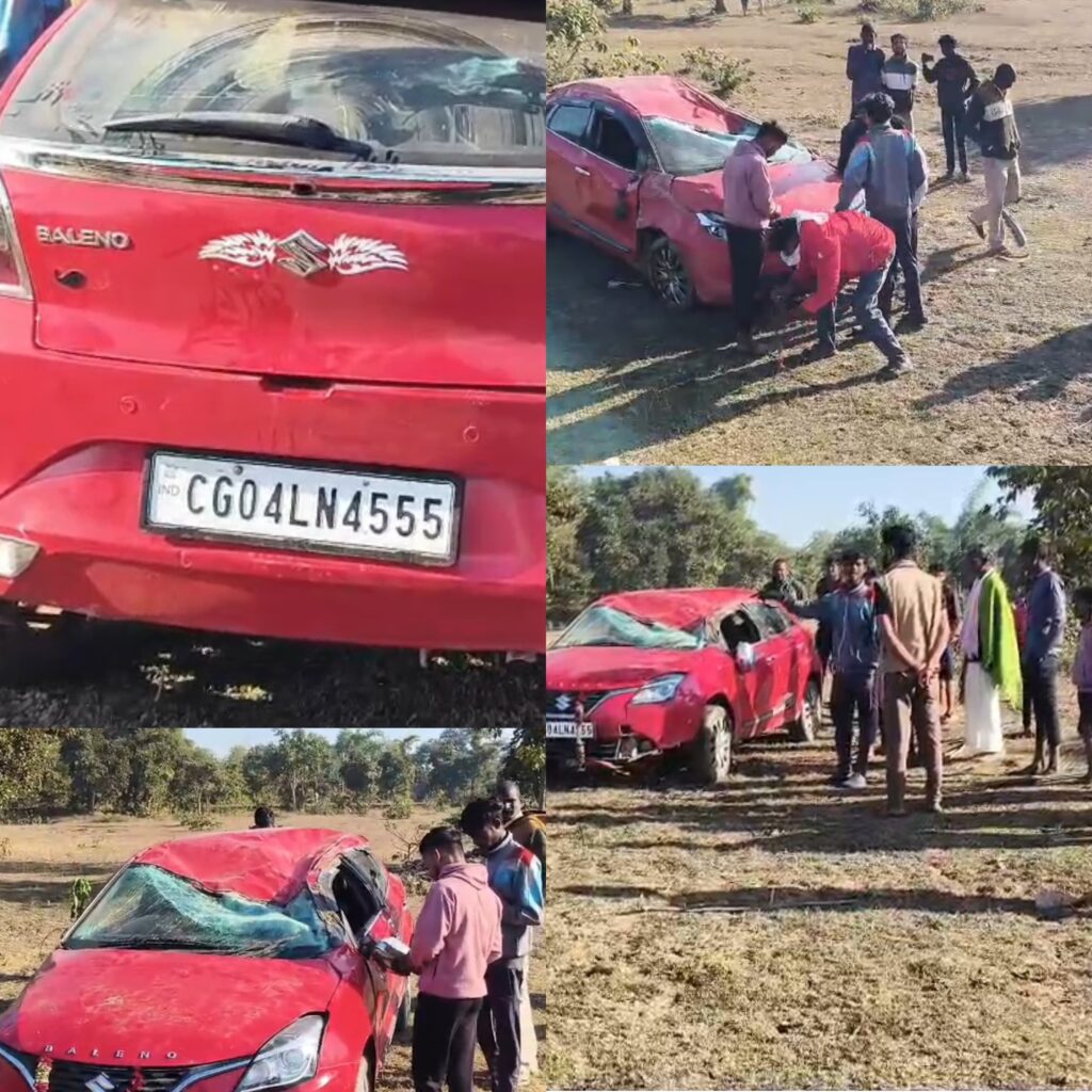 चलती कार में ड्राइवर को झपकी..पलटी कार, 4 लोग थे सवार..चालक घायल,